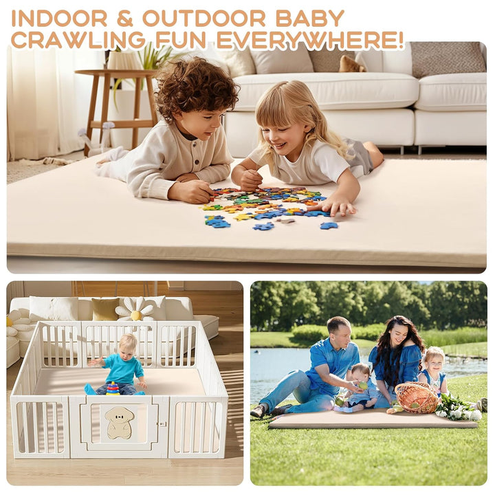 Leder Krabbelmatte Baby 125x125x3cm Beige: Extra Dicke Spielmatte für Baby & Kinder - Weich & Wasser