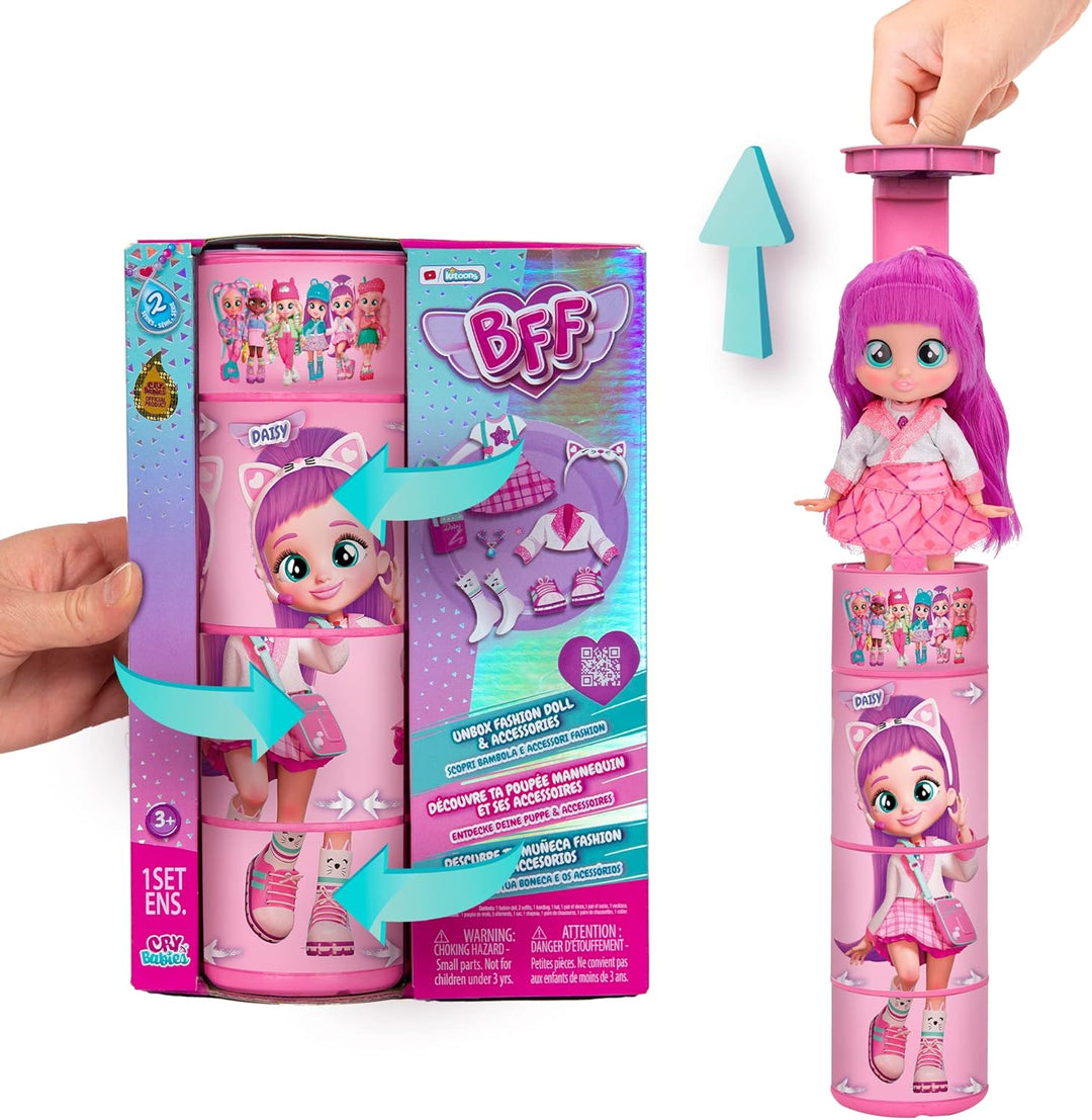 BFF by Cry Babies S2 Daisy Modepuppe mit Langen Haaren, Stoffkleidung und 9 Accessoires, Spielzeugge