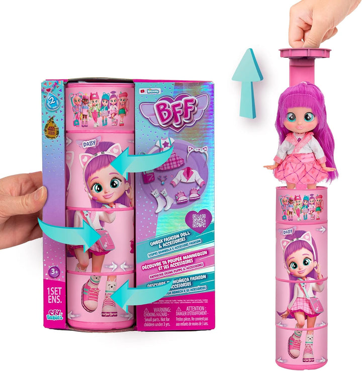 BFF by Cry Babies S2 Daisy Modepuppe mit Langen Haaren, Stoffkleidung und 9 Accessoires, Spielzeugge