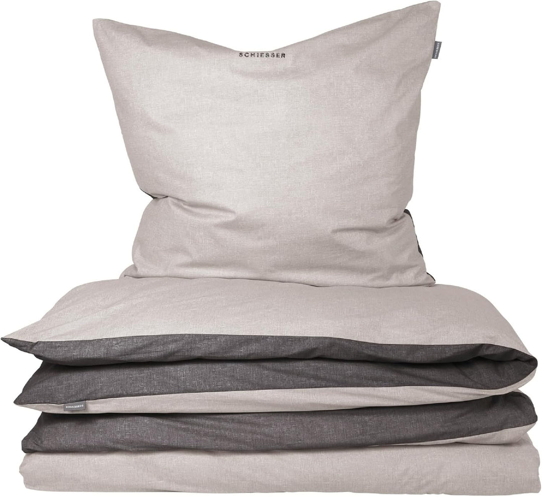 Schiesser Feinbiber Wendebettwäsche Doubleface, 100% Baumwolle, Farbe:Silber, Grösse:155 cm x 220 cm