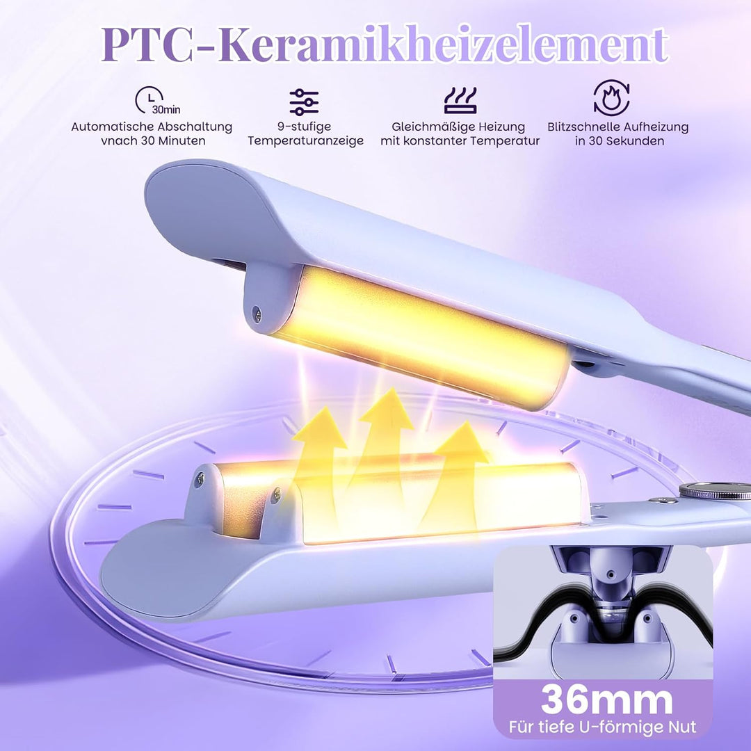 32mm Welleneisen Lockenstab für Haare,Lockenstab Grosse Locken mit 9 Temperaturen LED-Anzeige,Beach