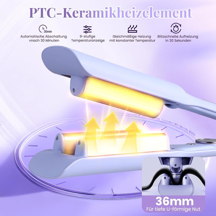 32mm Welleneisen Lockenstab für Haare,Lockenstab Grosse Locken mit 9 Temperaturen LED-Anzeige,Beach