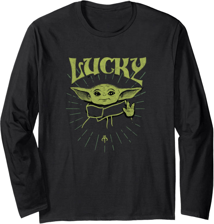 Star Wars: The Mandalorian St. Patrick's Day Grogu Lucky Langarmshirt