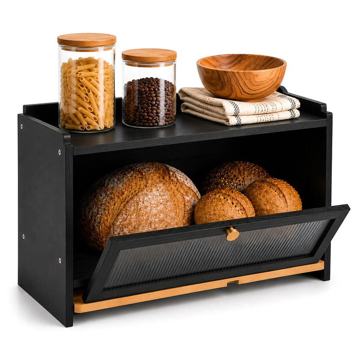 AH® Bambus Brotkasten holz mit Schneidebrett, Holz Brotkästen mit Belüftung- Elegant brotbox küche z