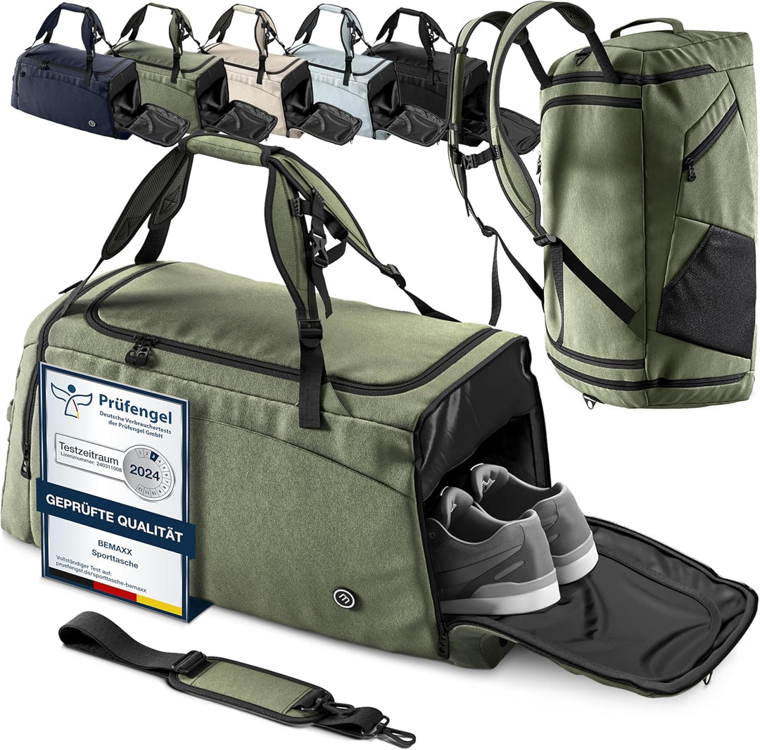Sporttasche Trainingstasche + Rucksack-Funktion, Schuhfach, Nassfach | Reisetasche Schwimmtasche Fit