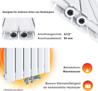 ELEGANT Design Heizkörper Horizontal mit Chrom Multiblock 630x616mm Doppellagig Weiss Badezimmer/Woh