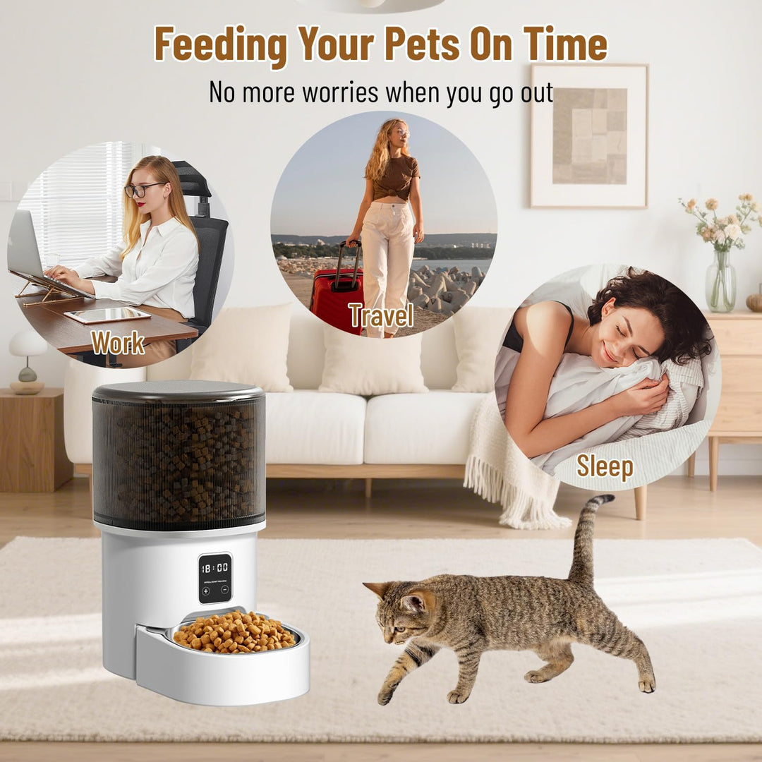 Futterautomat Katze 4L, Katzen Futterautomat mit Timer und Portionskontrolle, 1–6 Mahlzeiten pro Tag