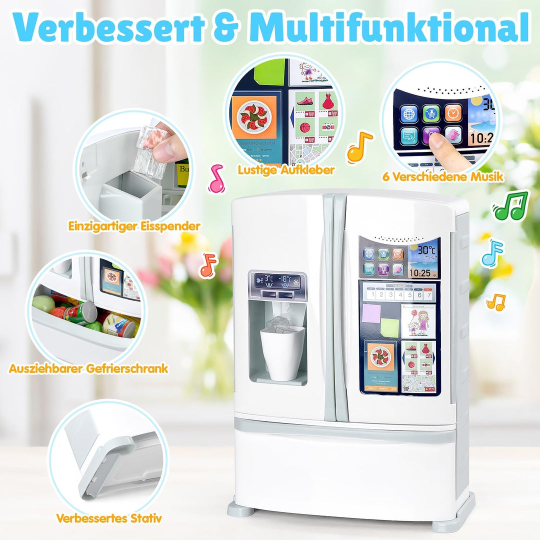 PLAY Küche Kinder Kühlschrank Spielzeug mit Eisspender, Spielküche Zubehör Set mit Kinderkühlschrank