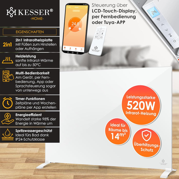 KESSER® Infrarotheizung 520W Aluminiumheizung Energiesparend 2in1 Standgerät &amp; Wandmontage Elektrohe