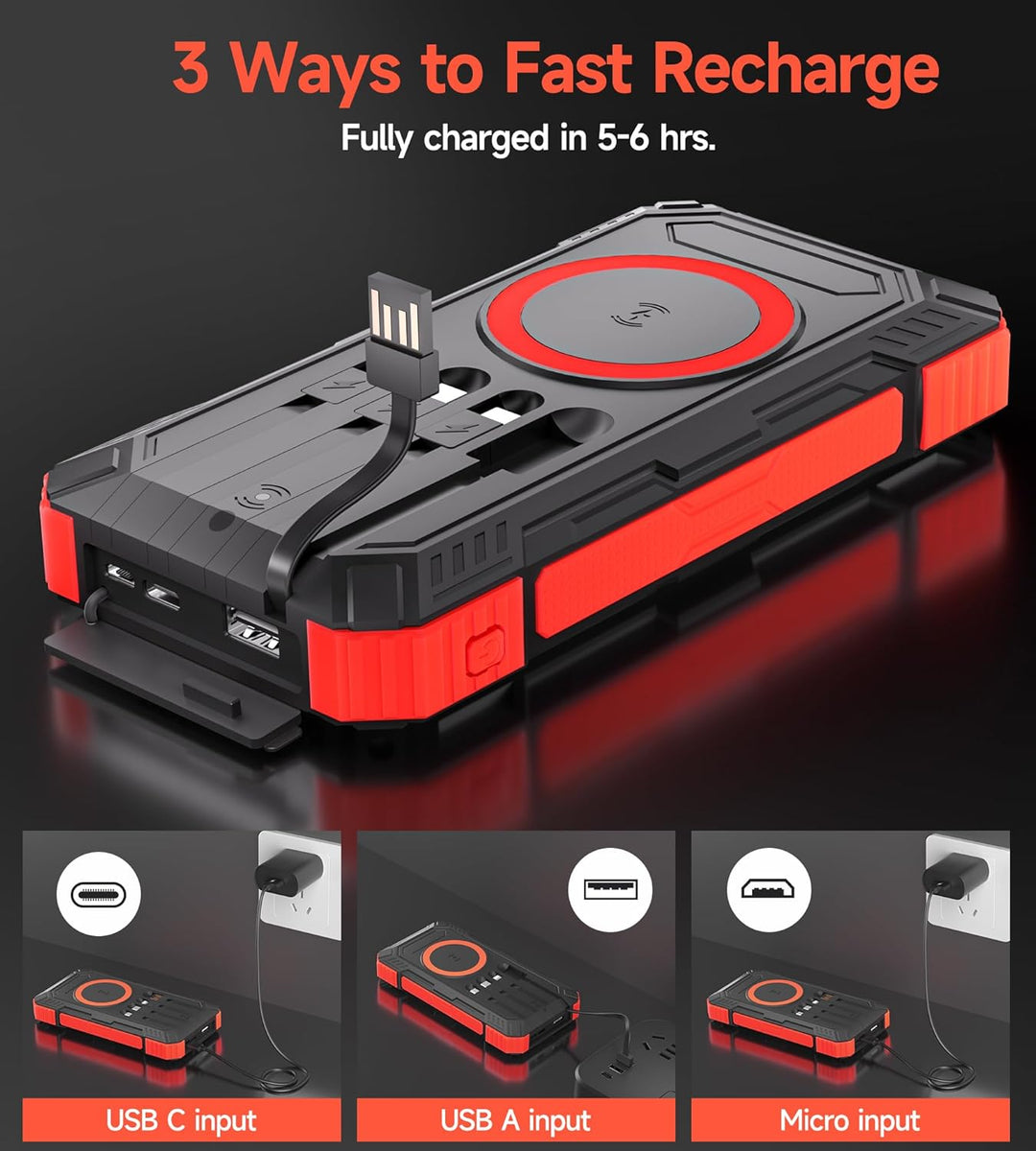 52800mAh Solar Wireless Power Bank, tragbares Ladegerät 30W Schnelles Ladegerät 6 Ausgänge & 4 Eingä