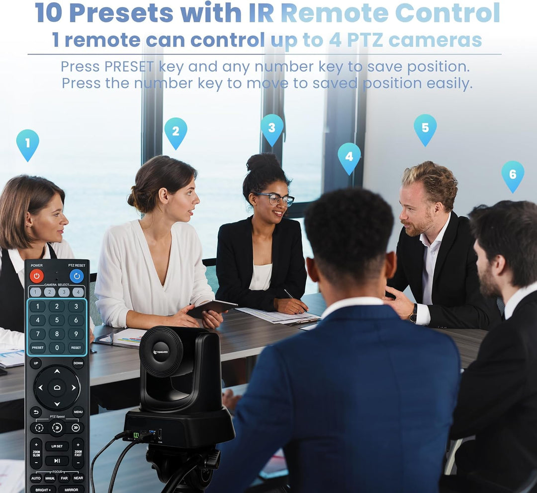 TONGVEO PTZ Kamera 10x Optischer Zoom HDMI/USB 1080P 60fps Konferenzkamera für OBS vMix YouTube Live