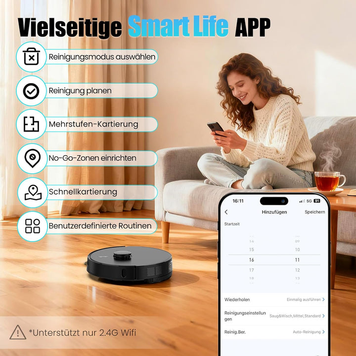 E10+ Saugroboter mit Wischfunktion, Staubsauger Roboter mit Absaugstation 3.5L, 8000Pa Saugkraft, Li