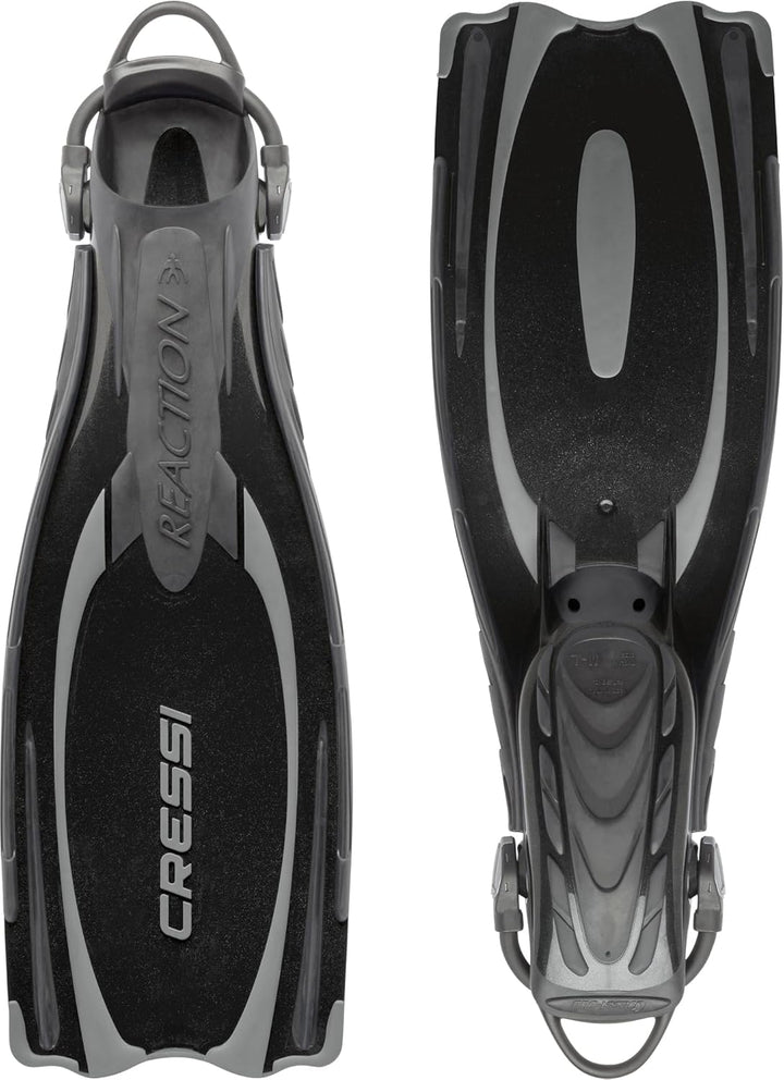 Cressi Reaction EBS Fins - Hochleistungstauchflossen mit EBS Strap M/L (42/45) Schwarz/Silber, M/L (