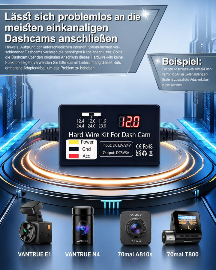 Valchoose Dashcam Hardwire Kit USB-C, Acc-Modus &amp; Niederspannungsschutz
