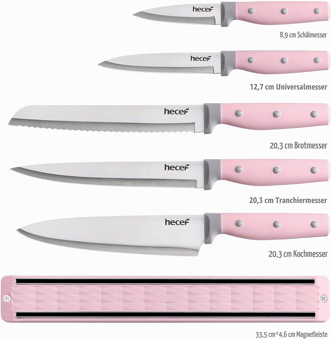 hecef Messer Magnetleiste mit 5 Teilig Scharfe Küchenmesser Set, 33 cm Messerhalter Magnetisch mit E