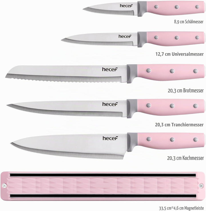 hecef Messer Magnetleiste mit 5 Teilig Scharfe Küchenmesser Set, 33 cm Messerhalter Magnetisch mit E