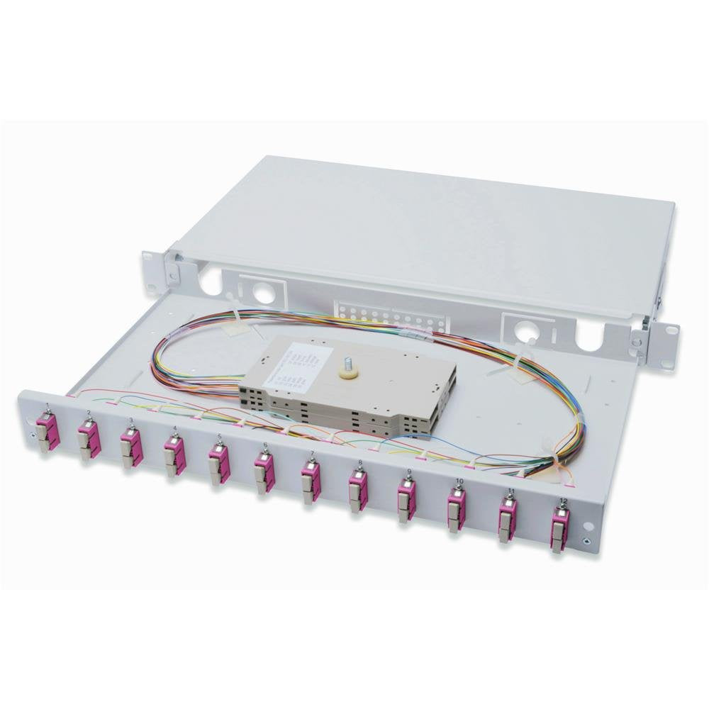 DIGITUS LWL Spleissbox 12 Kupplungen - SC - OM4 - 1HE - 19-Zoll - Multi-Mode Duplex - Mit Spleiss-Ka
