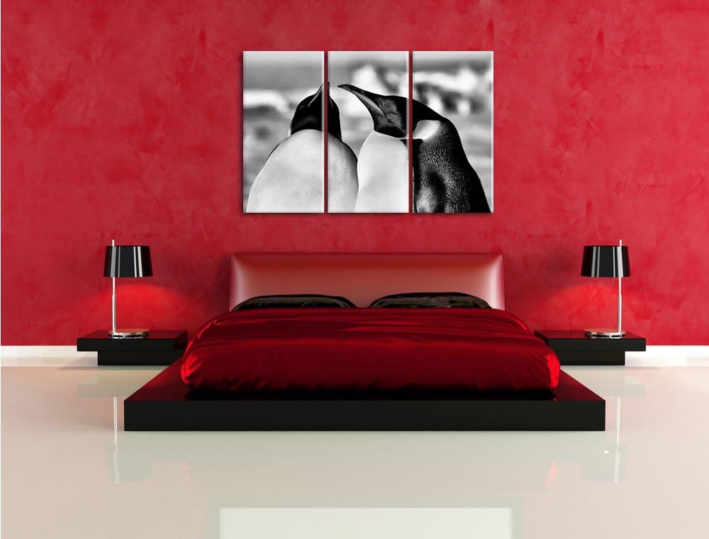 Pixxprint Monocrome, Zwei prachtvolle Kaiserpinguine 3-Teiler Leinwandbild 120x80 Bild auf Leinwand