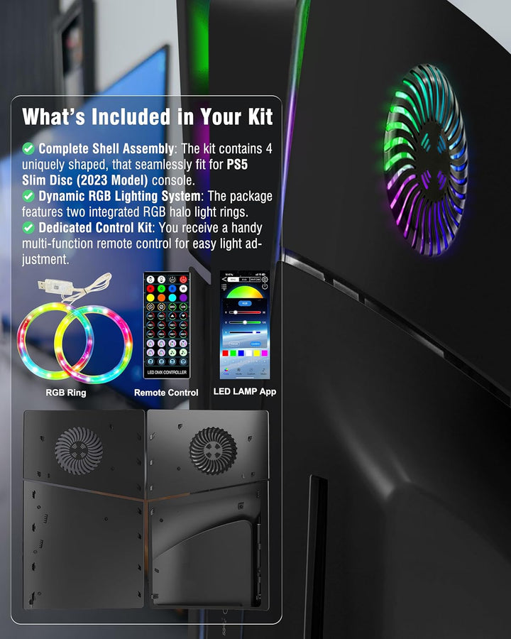Joso Frontblende für PS5 Slim Disc Edition, Kratzfeste, staubdichte Ersatzhülle mit RGB-Ring, Abdeck