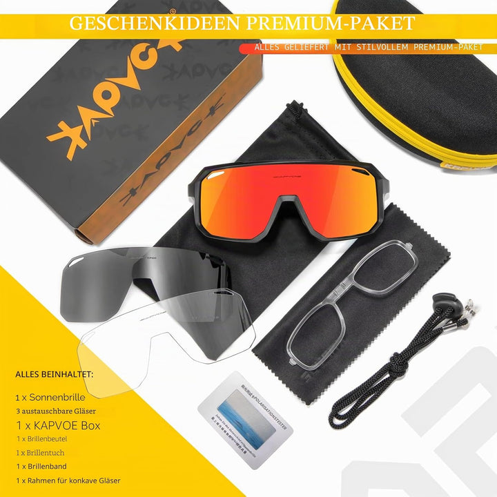 KAPVOE Fahrradbrille Polarisiert Herren Damen Sonnenbrille UV400 Schutz TR90 Rahmen Sportbrille Radf