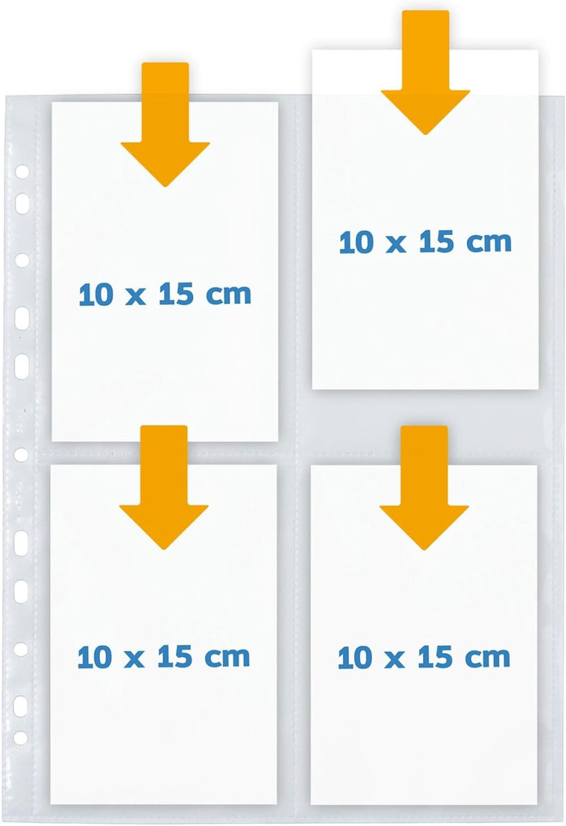 HERMA 7562 Fotohüllen für Ordner, 250 Stück, 10x15 cm, 4 Fächer geteilt, beidseitig bestückbare Foto