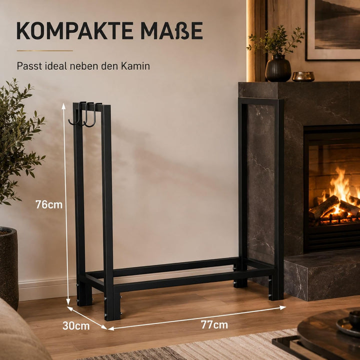 SCHMIDT security tools Kaminholzregal 77 x 30 x 76 cm Brennholzregal aus Stahl Schwarz Kaminholzstän