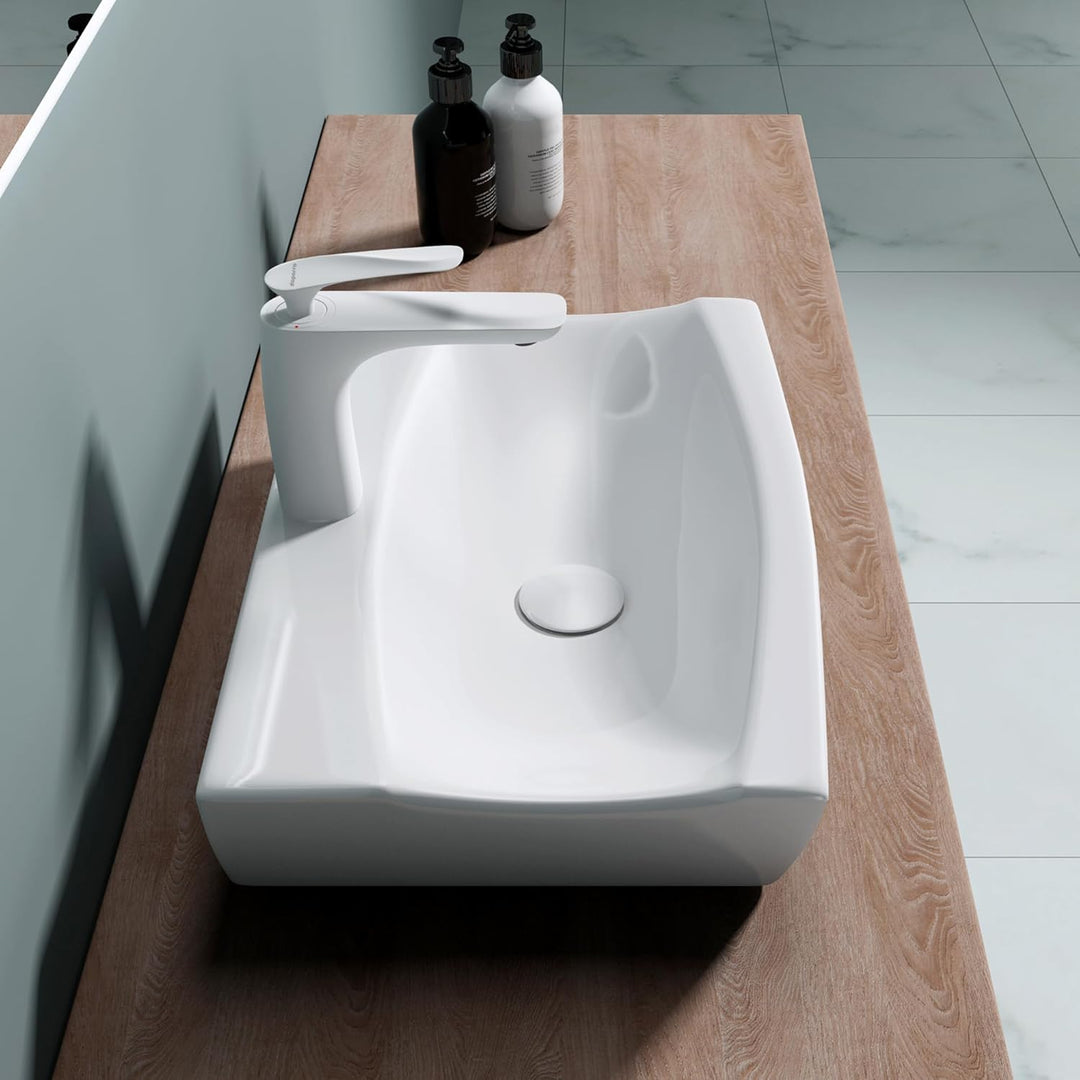 doporro Waschbecken 48x32x10,5cm Aufsatzwaschbecken aus Keramik weiss inkl. Nano-Versiegelung Brüsse