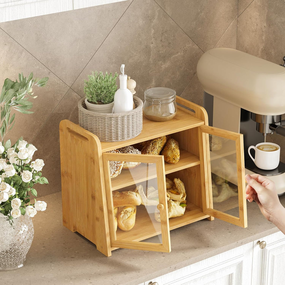 AMBIRD Bambus Brotkasten 20L - Grosse Kapazität mit klaren Acryl-Türen - Doppelschichtige Brot-Lager
