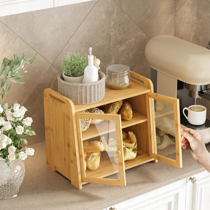 AMBIRD Bambus Brotkasten 20L - Grosse Kapazität mit klaren Acryl-Türen - Doppelschichtige Brot-Lager
