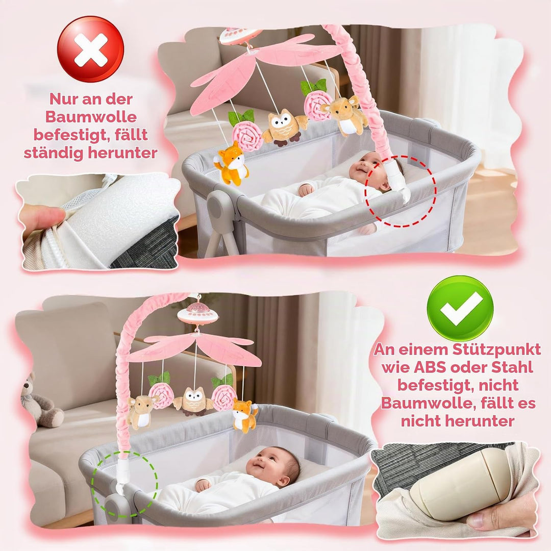VZO Baby Mobile Babybett, Mobile Baby mit Musik und Projektion, Mobile Wickeltisch Baby Mobiles für