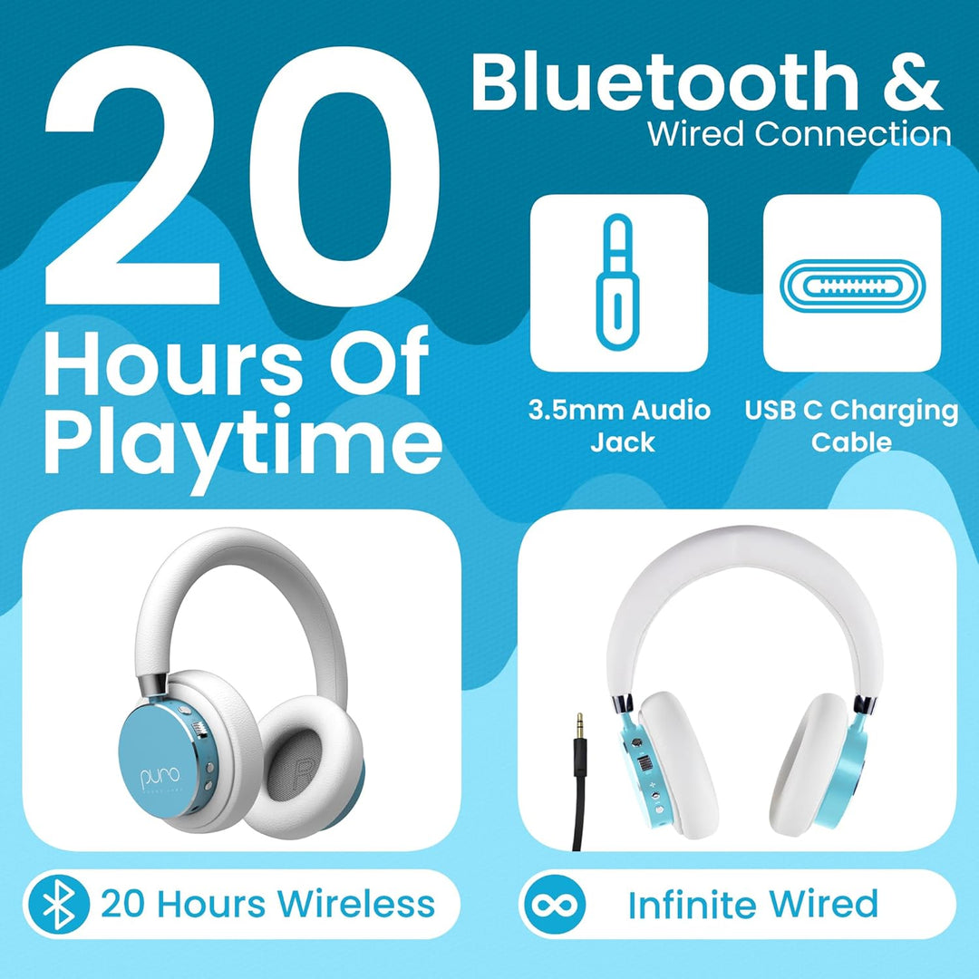 Puro Sound Labs BT2200 Plus Kids Bluetooth Kopfhörer - Lautstärkebegrenzung 85dB, Studio-Grade Audio