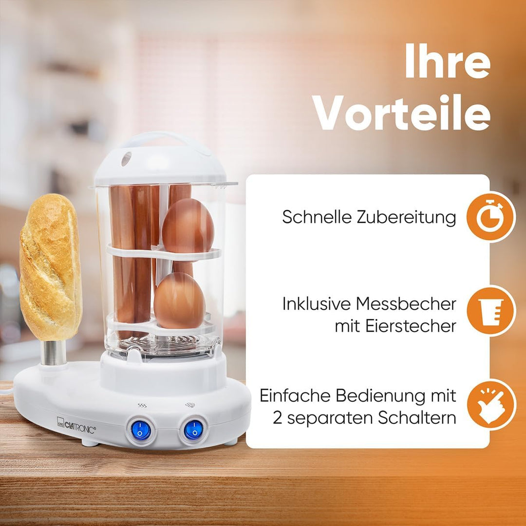 Clatronic HDM 3420 Hot-Dog-Maker inklusiv Eierkocher, Für 1 bis 14 Würstchen (z. B. „Frankfurter“, „