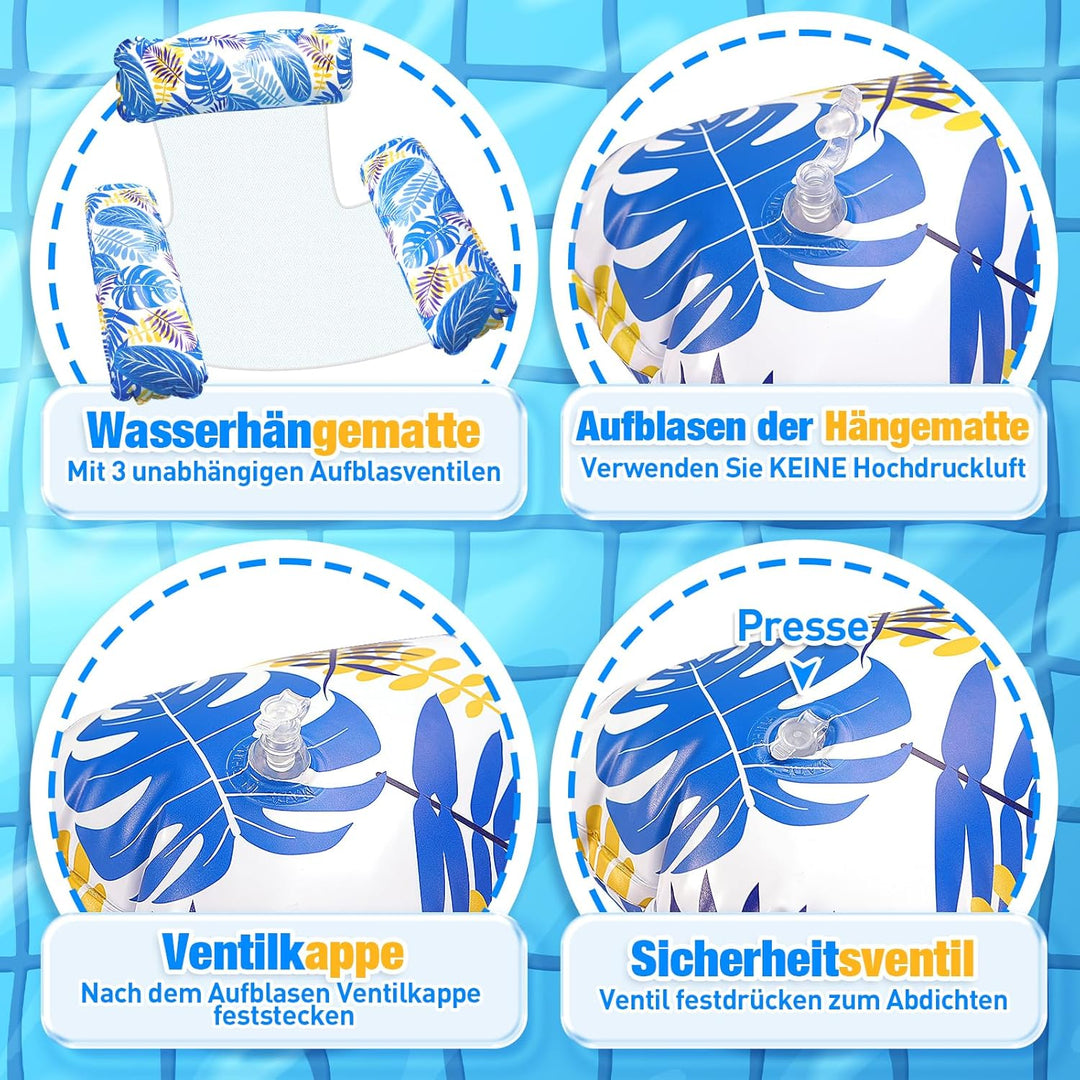 Dusor Luftmatratze Pool Zubehör 2 Stück, Luftmatratze Wasser Hängematte Pool Erwachsene 4 In 1, Aufb
