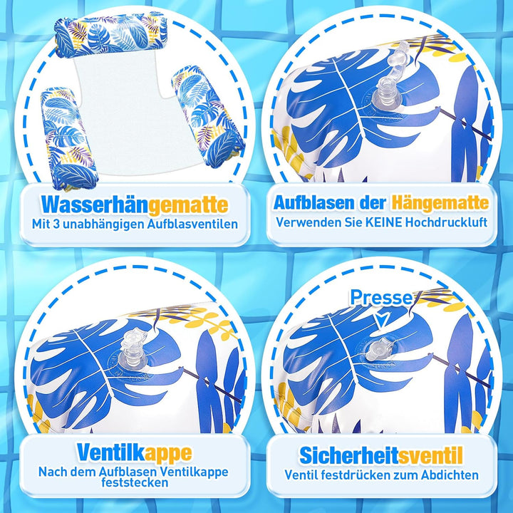 Dusor Luftmatratze Pool Zubehör 2 Stück, Luftmatratze Wasser Hängematte Pool Erwachsene 4 In 1, Aufb