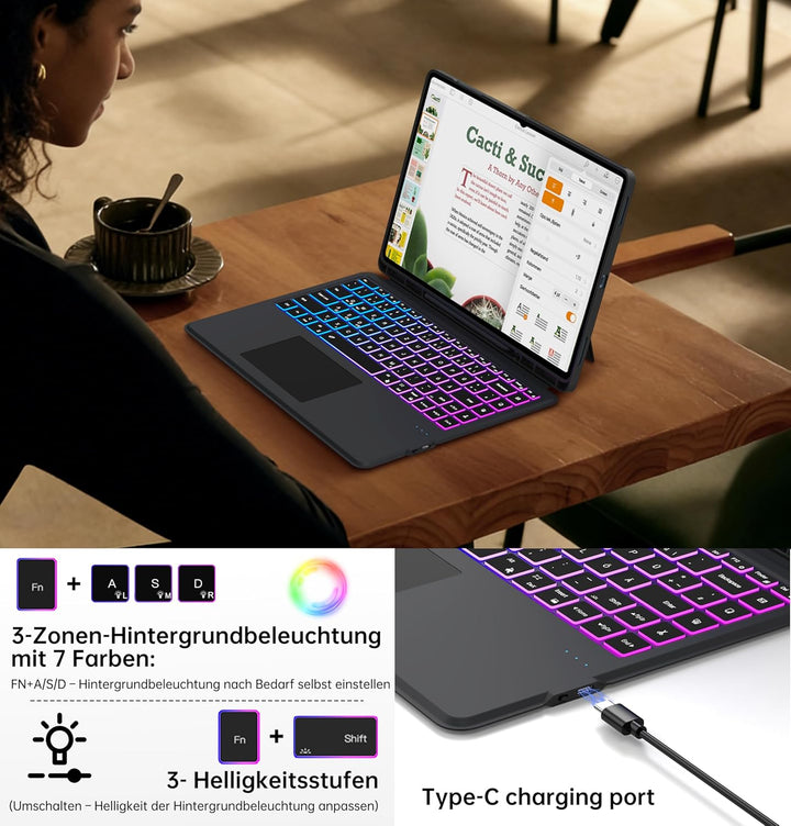 für Samsung Galaxy Tab S11 Ultra 2025/S10 Ultra/S9 Ultra/S8 Ultra 14.6 Zoll Hülle mit Tastatur: Deut