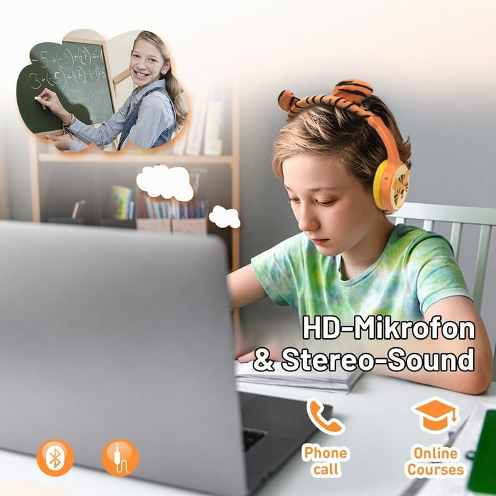 Bluetooth Kopfhörer Kinder, Kinder Kopfhörer mit Kabel, Mikrofon, 85dB Lautstärkebegrenzung, 3.5mm J