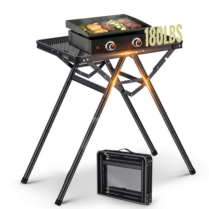 Anbte Campingtisch Grilltisch 60x40cm Metallgitter Tischplatte X-Rahmen Design mit 2 Verstellbare Hö