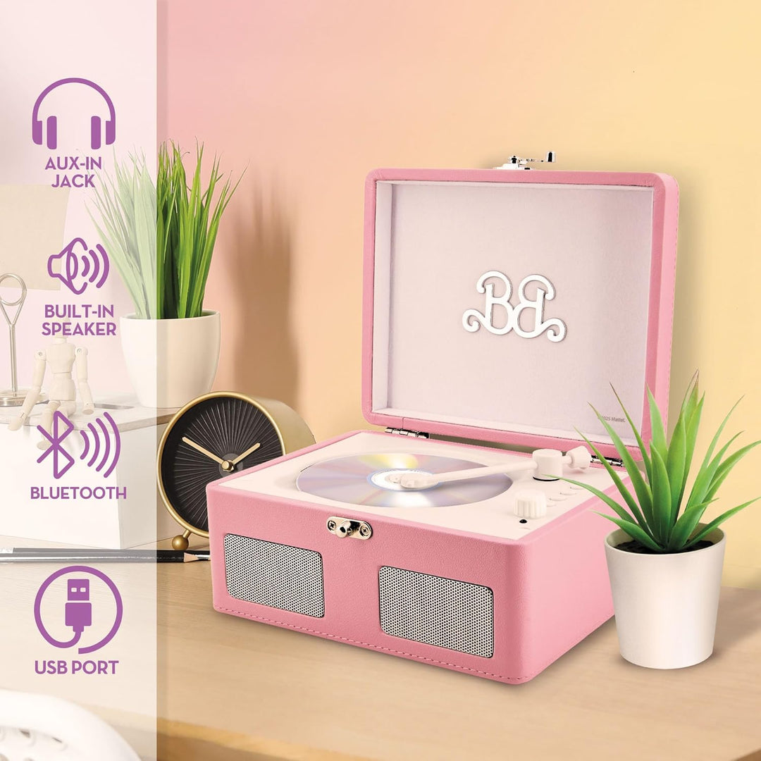 Lisciani – Barbie CD Player im Retro Design – Tragbar mit Kunstlederkoffer – Integrierter Lautsprech
