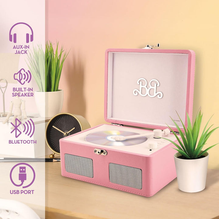 Lisciani – Barbie CD Player im Retro Design – Tragbar mit Kunstlederkoffer – Integrierter Lautsprech