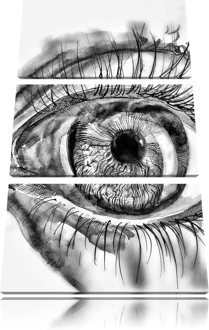 Pixxprint Monocrome, Grünes Auge 3-Teiler Leinwandbild 120x80 Bild auf Leinwand