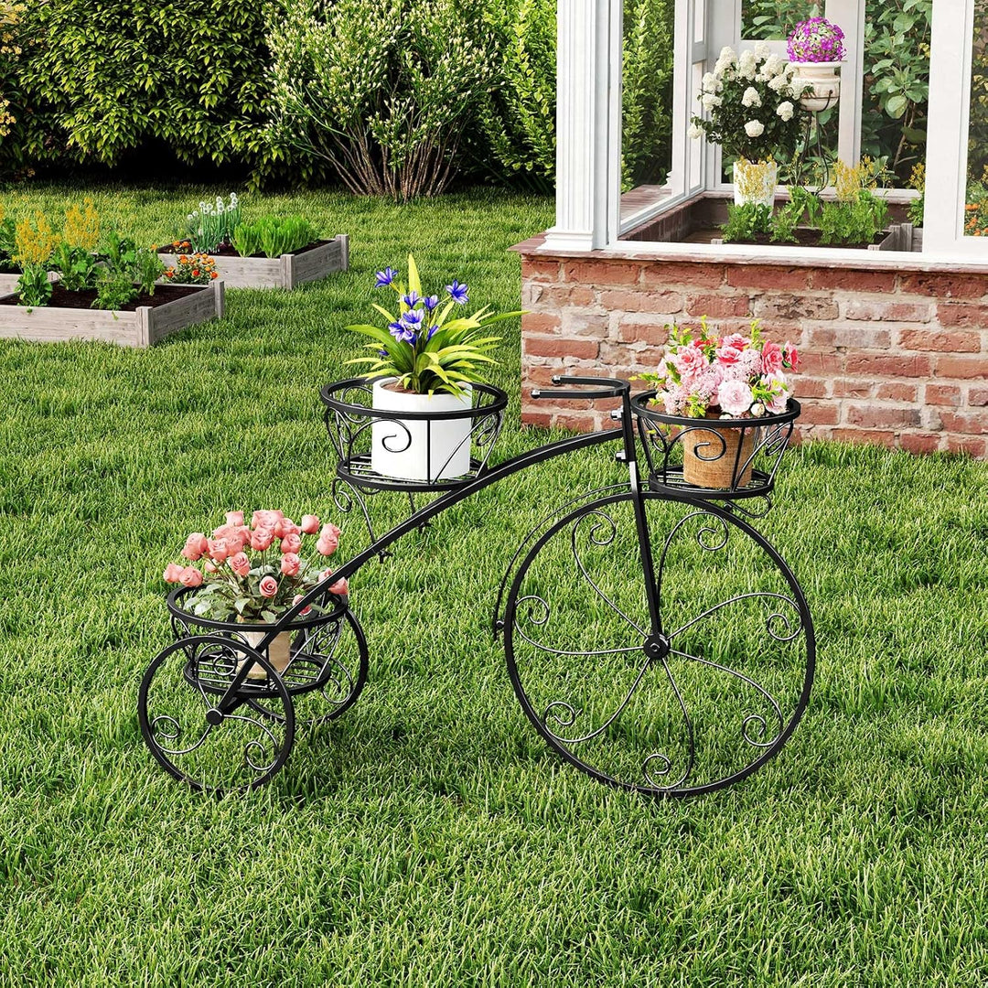 GOPLUS Pflanzenregal Fahrrad, Blumenregal mit 3 Ebenen, Blumenständer aus Metall, Pflanzenständer Bl