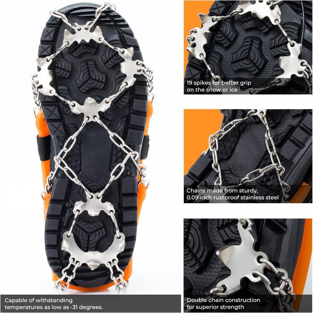 Sportneer Steigeisen Eisstollen Traktion, 19 Spikes Edelstahl Anti-Rutsch EIS Schnee Grips für Schuh