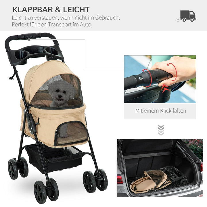 PawHut Hundewagen Hundebuggy klappbar für Hunde & Katzen bis 4 kg Katzenbuggy mit Netzfenster Aufbew