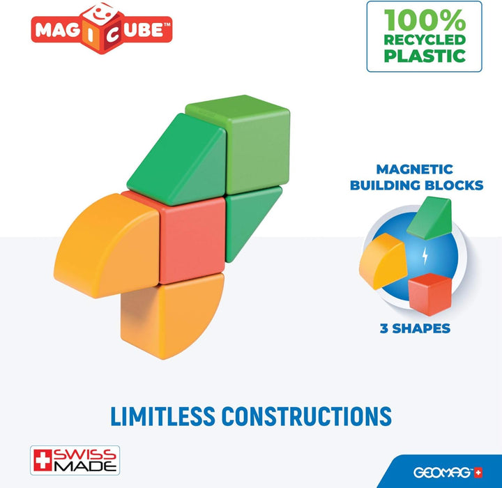 GEOMAG - Magicube 1+ Formen - Magnetische Blöcke für Kinder - 4 Farben und Formen - 6 Würfel - 1-5 J