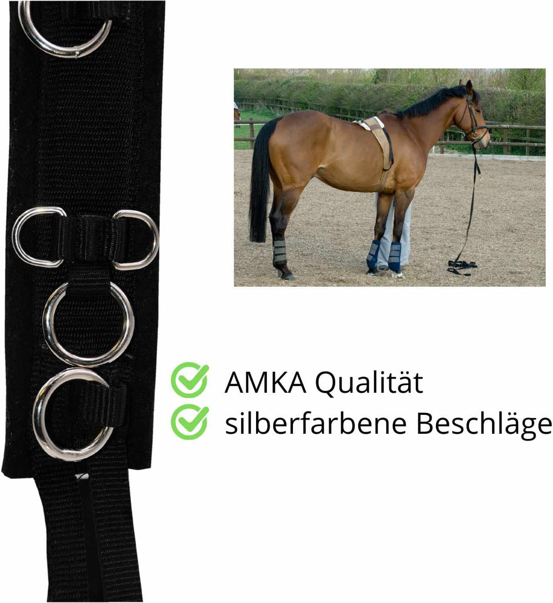 AMKA Longiergurt aus Nylon mit weicher Filzunterlage und 12 Ringen verstellbar, alle Grössen auch fü