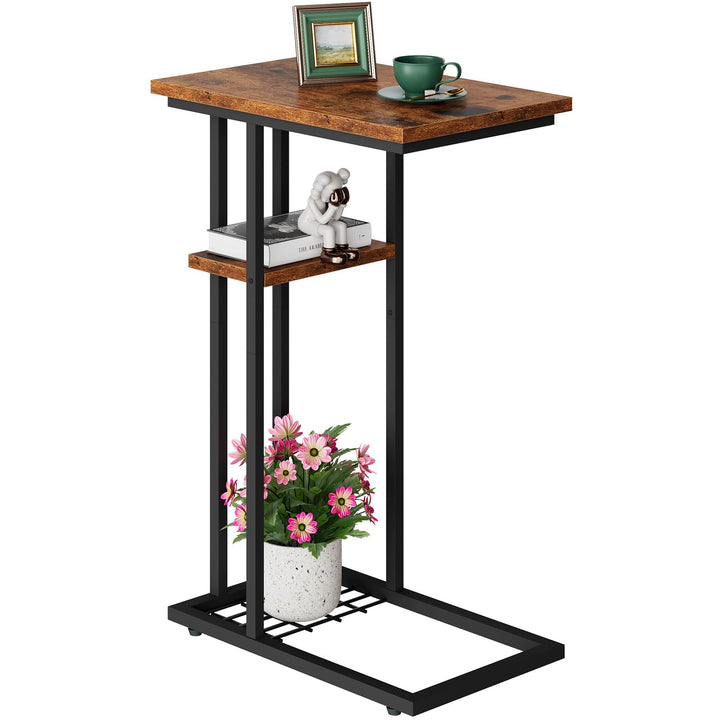 YMYNY Beistelltisch C-Form, Kaffeetisch mit Lagerregal, Drahtgeflecht, Eleganter Sofatisch, für Kaff