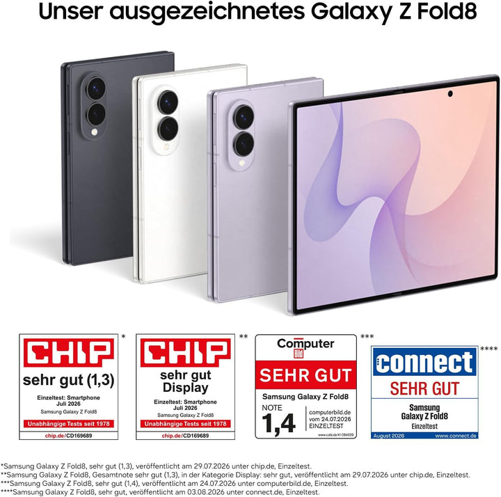 Samsung Galaxy Z Fold8 Smartphone, 256 GB Speicher, 12 GB RAM, Lavender | Android AI Handy, Klapp-Sm