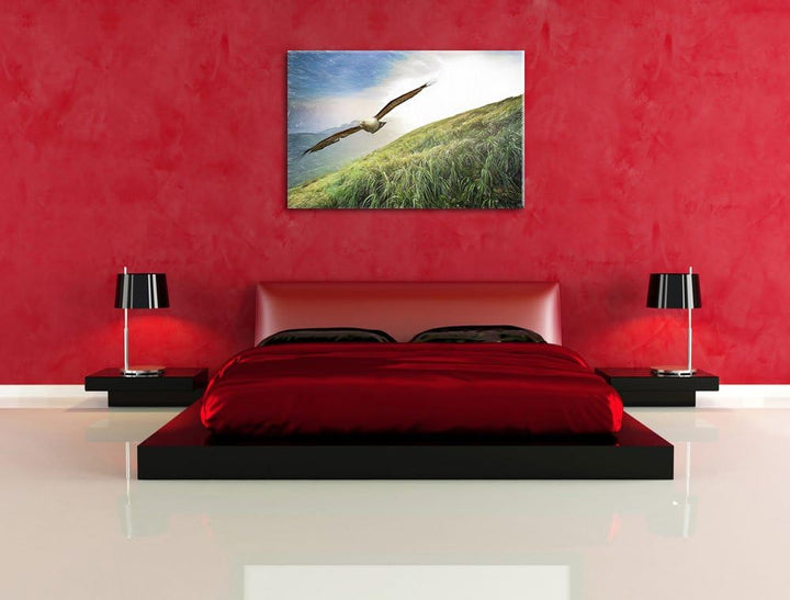 Pixxprint Majestätischer Weisskopfseeadler Bunstift Effekt, Format: 100x70 auf Leinwand, XXL riesige