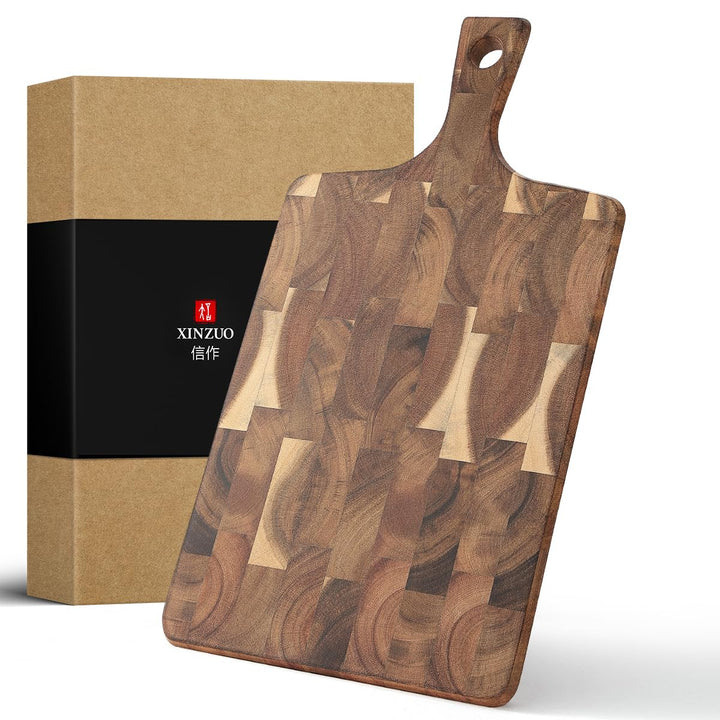 XINZUO Schneidebrett aus Akazienholz 41 * 22 * 1,9cm Rechteckiges Servierbrett mit Griff, Hackbrette