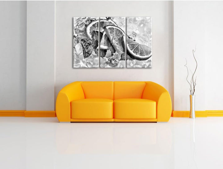 Pixxprint Limetten und Minze im EIS als Leinwandbild/Grösse: 3 Teilig (120x80) cm/Wandbild/Kunstdruc